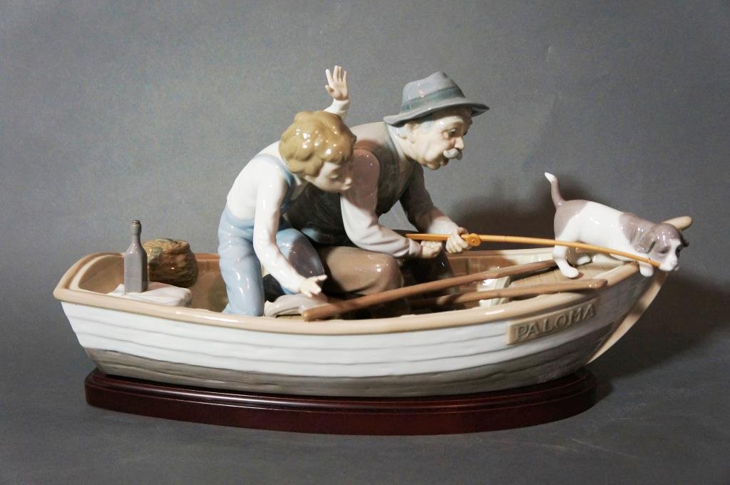 Grandpa and Boy Fishing: signed # 5215 sculptor Jose Puche original box 8.75" x 15.75" Condition vg/g