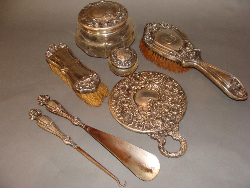 Ornate Sterling Silver Dresser Set (1 of 3)