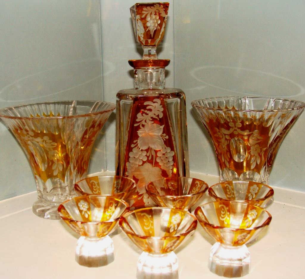 Bohemian Decanter Set and Pair of Vases (1 of 3)