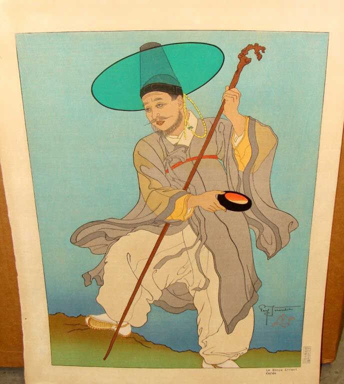 Paul Jacoulet, Le Bronze: woodblock print,18" x 14" Condition g/f