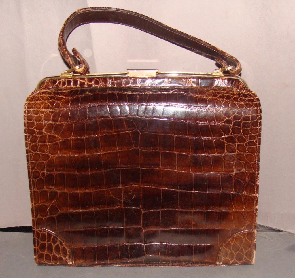 Vintage Brown Alligator Kelly Style Handbag (1 of 4)