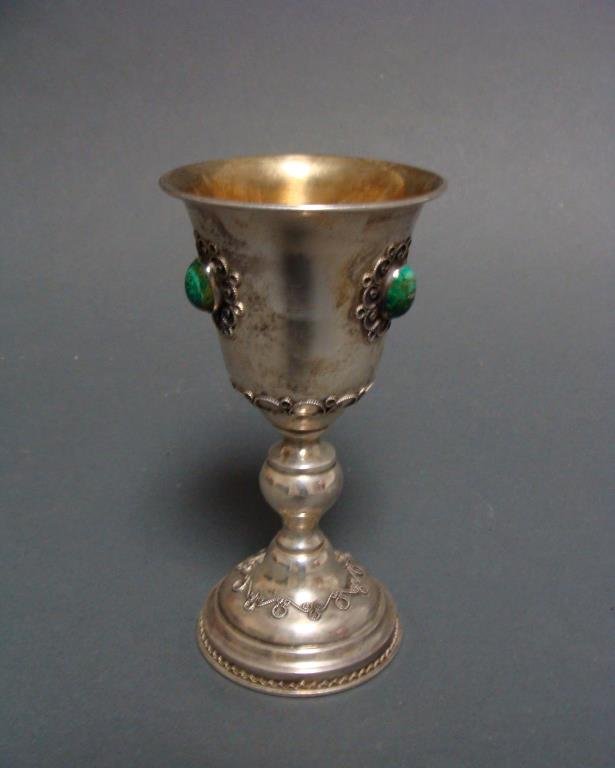 Ornate Antique Sterling Silver & Turquoise Kurdish Cup (1 of 3)