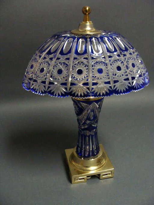 Cobalt Blue Overlay Cut Crystal Table Lamp