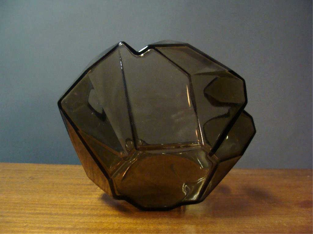 Vintage Ruba Rombic Art Deco Cubist Glass Vase: A rare vintage Ruba Rombic vase made by Consolidated glass, 5" x 8.5" Condition, some minor flea bites or issues to the inside rim.