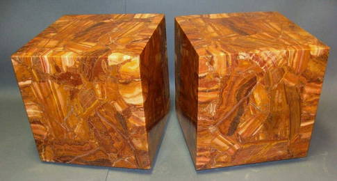 Pair, Mid-Century Muller Onyx & Lucite Cube Tables