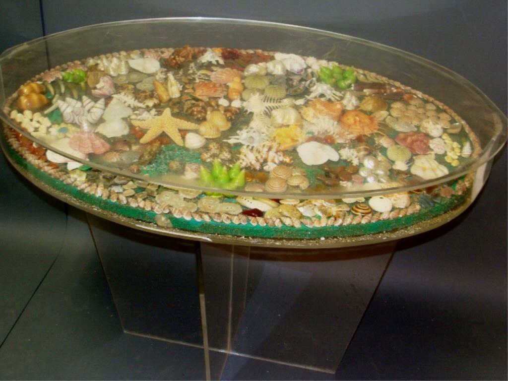 Mid-Century Seashell Inlay Lucite Center Table (1 of 3)