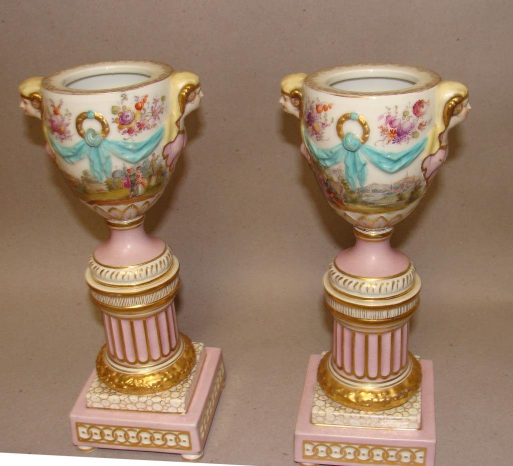 Pair of Antique Classical Design German Porcelain Urns (1 of 4)