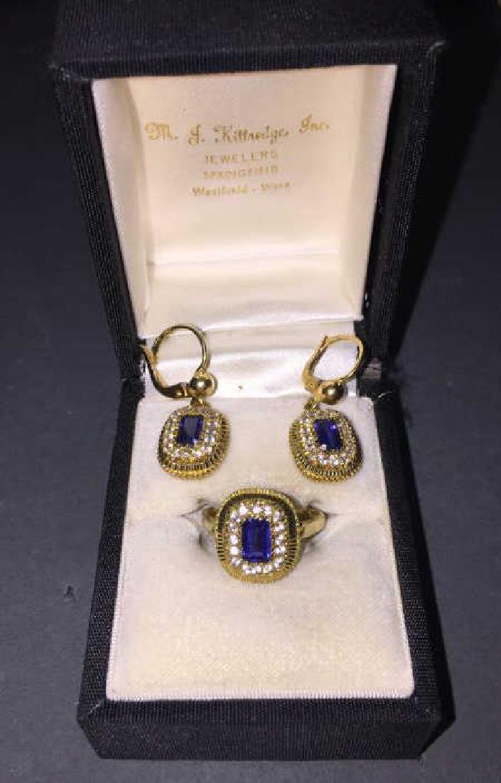 18Kt Gold Blue Sapphire & Dia. Ring & Earrings Set (1 of 2)