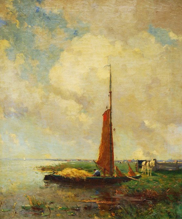 Oil Painting on Canvas William Castle Keith: Oil Painting on Canvas, signed William Castle Keith, Seaside Scene, Listed Artist Painting: Height 23.5 in; width 19.5 in; with Frame: Height 33.5 in; width 29.5 in