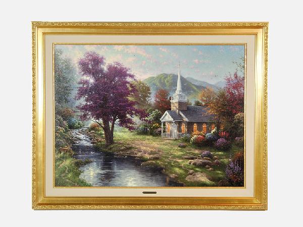 Thomas Kinkade 1958 Streams of Living Water, Chapels: Thomas Kinkade 1958 Streams of Living Water, Chapels of Nature III Print on Canvas Height: 49.5 in; width 39 in
