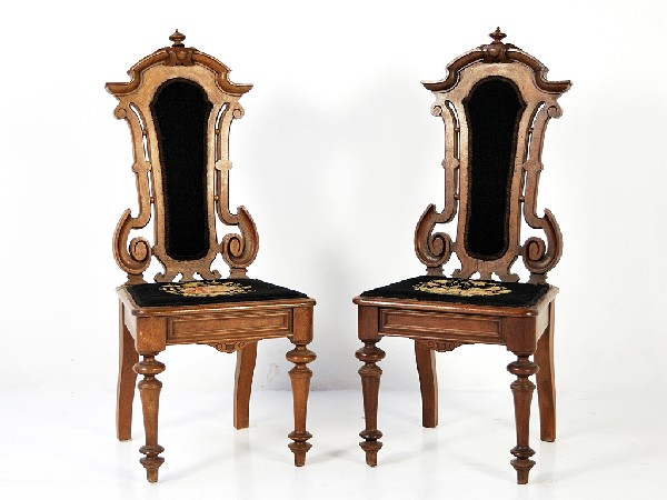 Pair of Victorian Needlepoint Chairs with Storage: Pair of Victorian Needlepoint Chairs with Storage Under Seats Height 43.5 in; width 19 in; depth 15 in