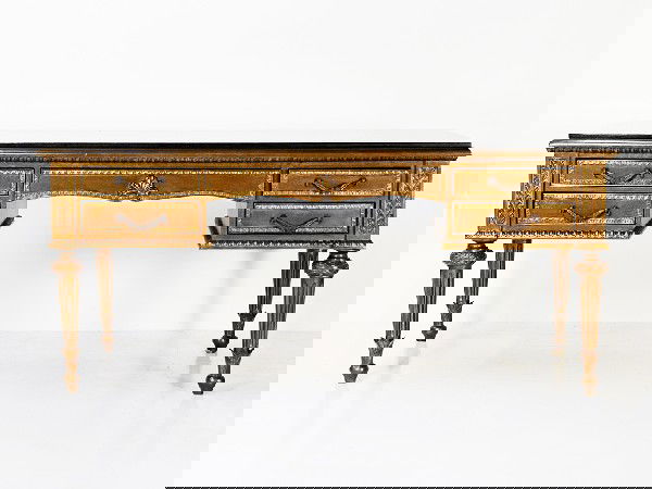 Decorative Desk with Fabricated Quartz Surface Hei: Decorative Desk with Fabricated Quartz Surface Height 31 in; width 68 in; depth 30 in