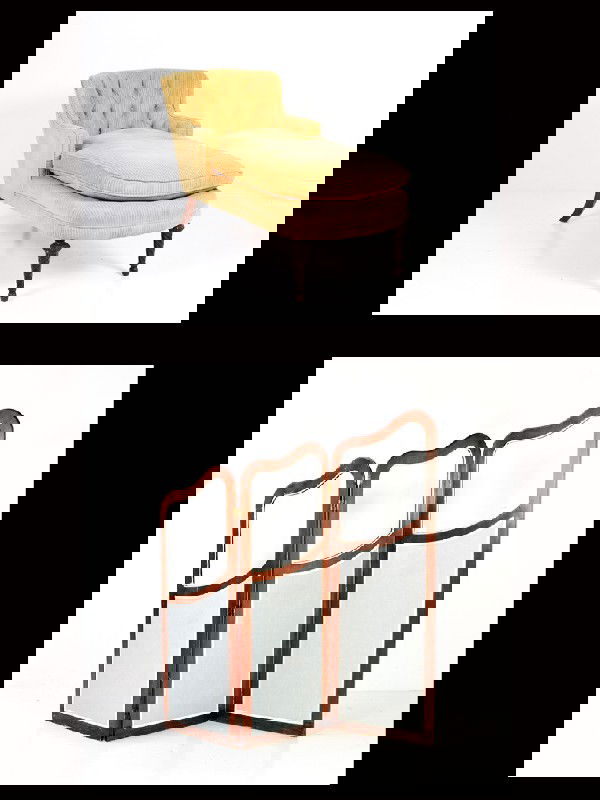 Wood and Glass Screen and a Corduroy Chaise Lounge: Wood and Glass Screen and a Corduroy Chaise Lounge Height 30 in; width 24 in; depth 44 in