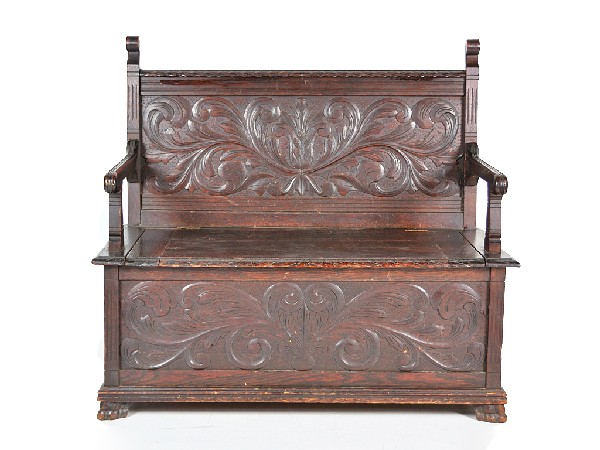Henry II Style Oak Bench with Storage: Henry II Style Oak Bench with Storage Height 34 in; width 41 in; depth 20
