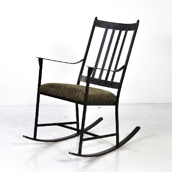 Dark Patina Metal Rocking Chair with Upholstered : Dark Patina Metal Rocking Chair with Upholstered Seat Height 38 in; width 23 in; depth 17 in