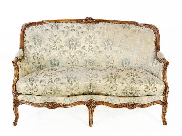 A LOUIS XV WALNUT SETTEE France Nineteenth Century: A LOUIS XV WALNUT SETTEE France Nineteenth Century upholstered 33 x 51 x 22 inches