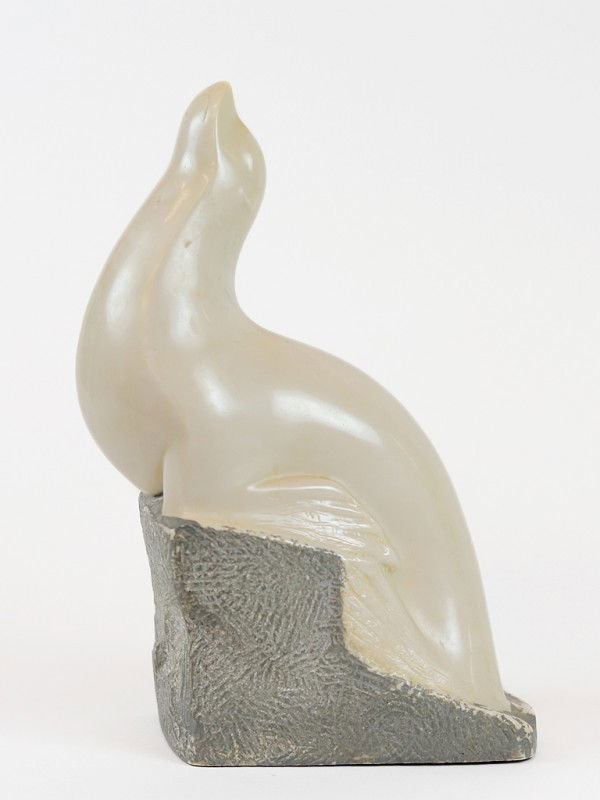 A MARBLE CARVED SEAL BY VINCENT GLINSKY: A MARBLE CARVED SEAL BY VINCENT GLINSKY With painted bottom portion. 11 1/2 x 6 x 4 inches