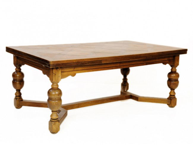 A NEO RUSTIC WALNUT DRAW LEAF TABLE: A NEO RUSTIC WALNUT DRAW LEAF TABLE 30 x 75 x 45 inches