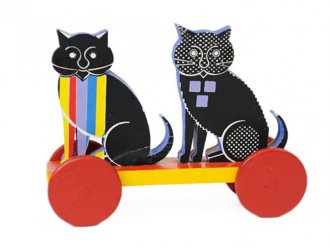 PEDRO FRIEDEBERG, (Mexican, b. 1936), Cats Toy, Sc: PEDRO FRIEDEBERG (Mexican, b. 1936) Cats Toy Sculpture, wood and paint This work is an original toy, handmade by the artist as a holiday gift. There are only a limited number created. 7 x 5 1/2 x 2 in
