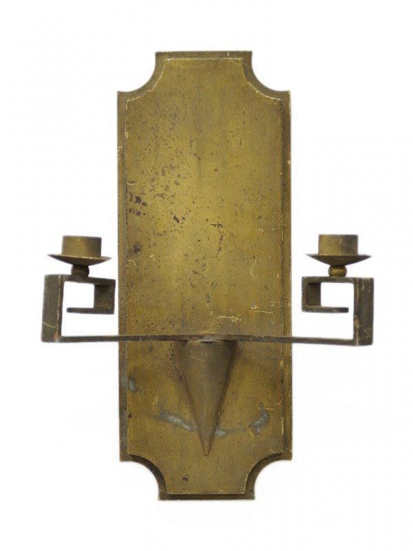 A PAIR OF WALL-MOUNTED TWO-LIGHT CANDELABRAS Artur: A PAIR OF WALL-MOUNTED TWO-LIGHT CANDELABRAS Arturo Pani, Circa 1940s Of steel and bronze. 18 1/2 height x 13 inches width