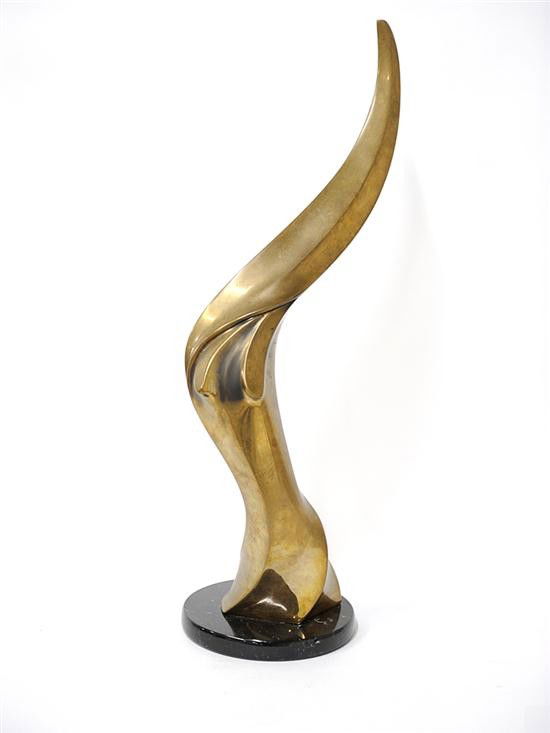 TOM BENNETT, (American, Twentieth Century), Espri: TOM BENNETT (American, Twentieth Century) Esprit, 1987 Polished Bronze on black marble base Artist's Proof Incised "Tom Bennett 1987 A/P" at base Sculpture: 24 1/2 x 9 1/2 inches (61.6 x 24.1 cm)