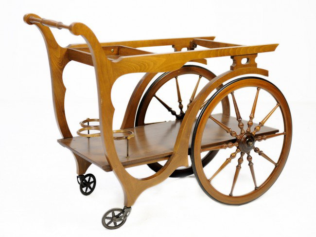 A WALNUT TEA CART: A WALNUT TEA CART 32 x 45 x 17 1/5 inches