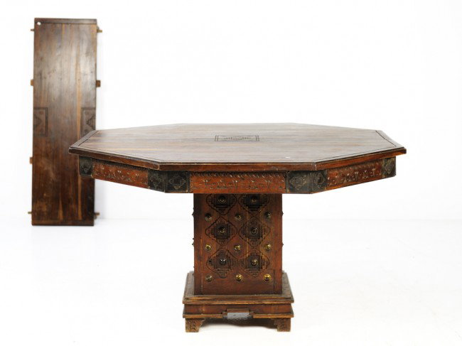 A FRENCH COLONIAL TEAK TABLE WITH LEAF: A FRENCH COLONIAL TEAK TABLE WITH LEAF 30 x 51 x 51 inches