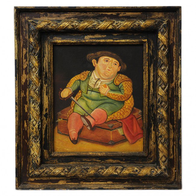 IN THE MANNER OF FERNANDO BOTERO , The Matador: IN THE MANNER OF FERNANDO BOTERO The Matador gouache on canvas in hand crafted frame 22 1/2 x 18 1/2 inches