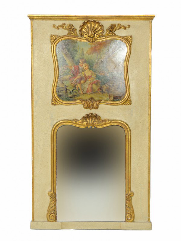 A FRENCH TRUMEAU MIRROR: A FRENCH TRUMEAU MIRROR 63 1/4 x 36 x 2 inches