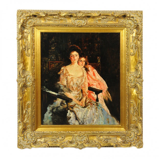 DEAN SMITH, Two Seated Victorian Ladies, oil on ca: DEAN SMITH Two Seated Victorian Ladies oil on canvas signed lower right 24 x 20 inches