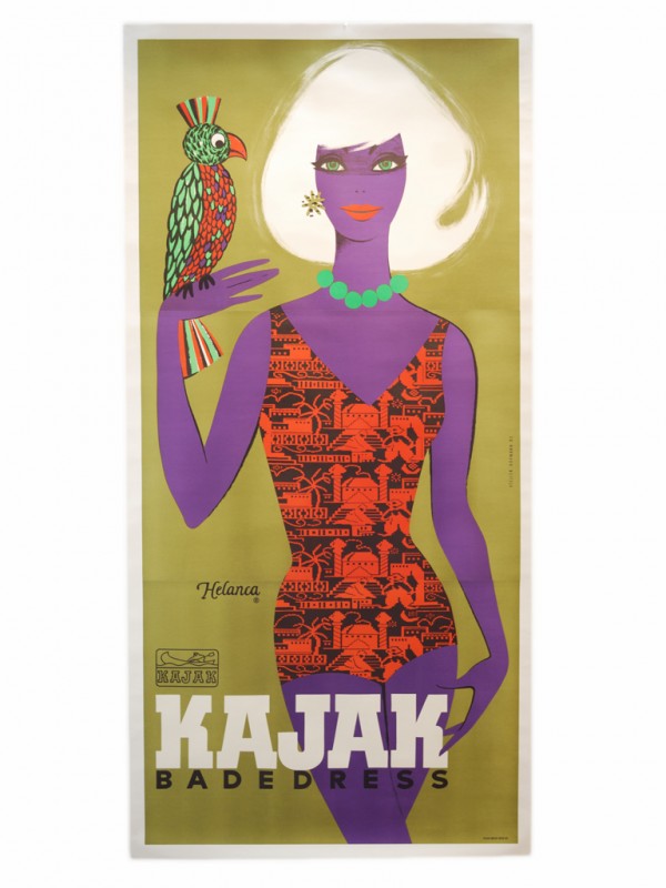 VINTAGE POSTER: Condition: A, on linen.: VINTAGE POSTER: KAJAK - BADEDRESS Atelier Hofman, 1962 Country of Origin: Austria (Vienna) Lithograph in colors (Piller Druck Wien VIII) 99 inches high x 46 1/2 inches wide (two sheets) This wonderful