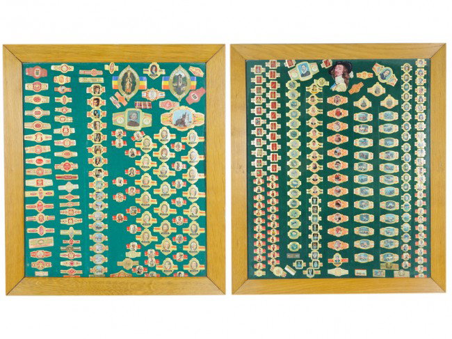 A COLLECTION OF ANTIQUE CIGAR WRAPPERS IN TWO FRAM: A COLLECTION OF ANTIQUE CIGAR WRAPPERS IN TWO FRAMES 21 x 18 inches / 26 x 22 inches