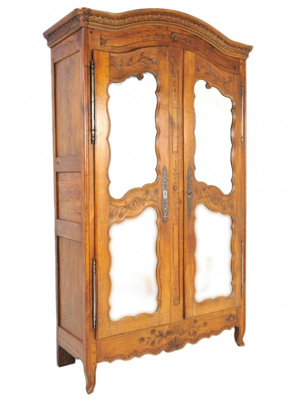 A LOUIS XV STYLE WALNUT ARMOIRE France 18th Centur: A LOUIS XV STYLE WALNUT ARMOIRE France 18th Century beveled mirrors 98 x 57 x 25 inches