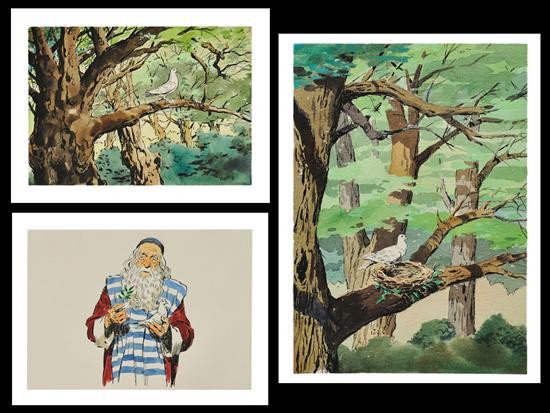 JOHN CULLEN MURPHY (American, 1919-2004): JOHN CULLEN MURPHY (American 1919-2004) The first: "There in its beak was a freshly plucked olive leaf!" watercolor and ink on paper Image: 5 7/8 x 8 inches Sheet: 11 1/4 x 13 1/2 inches Signed "JOHN 