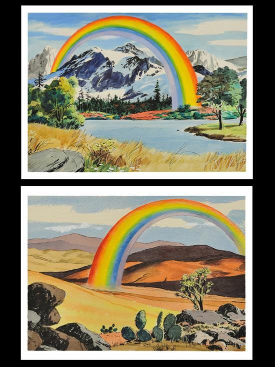 JOHN CULLEN MURPHY (American, 1919-2004): JOHN CULLEN MURPHY (American 1919-2004) The first: "Whenever the rainbow appears in the clouds….I will remember my Covenant." watercolor and ink on paper Image: 8 3/4 x 12 inches Sheet: 10 1/2 x 14 