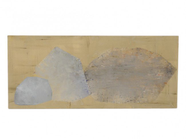 STEPHEN MÜELLER, (American, b. 1947), Hut, January: STEPHEN MÜELLER (American b. 1947) Hut January 1977 Acrylic with collage on canvas Inscribed "Stephan Mueller / NYC / Jan 7 / Hut" verso 30 x 70 inches (76.2 x 177.8 cm)