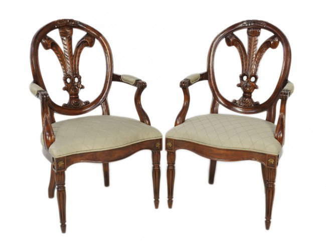 A PAIR OF HENREDON REGENCY STYLE MAHOGANY ARM CHAI: A PAIR OF HENREDON REGENCY STYLE MAHOGANY ARM CHAIRS with Prince of Wales feathers 40 x 22 x 16 inches
