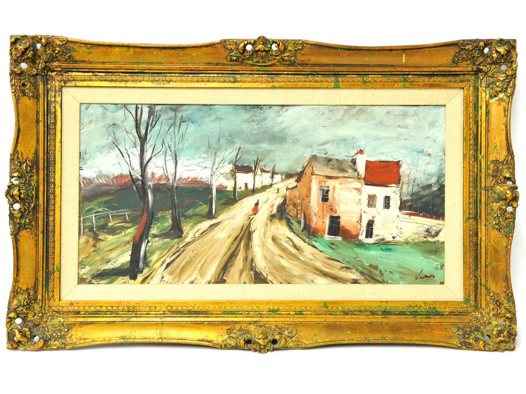 MAURICE VERRIER (AKA Charles Levier ), (St. Malo,: MAURICE VERRIER (AKA Charles Levier ) (St. Malo Brittany France circa 1917-2004) French Provincial Road Oil on board Signed lower right 18 x 32 1/2 inches Graduated from the National Academy and studi