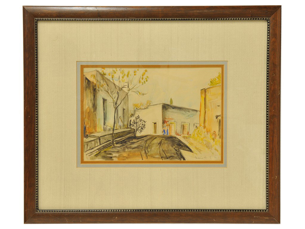MARIE ATKINSON HULL, (American-Mississippi, 1890-1: MARIE ATKINSON HULL (American-Mississippi 1890-1980) Street Scene in the South 1936 Watercolor on paper framed Signed and dated in pencil "Marie Hull - 36" lower right 9 x 13 1/2 inches sight Known as