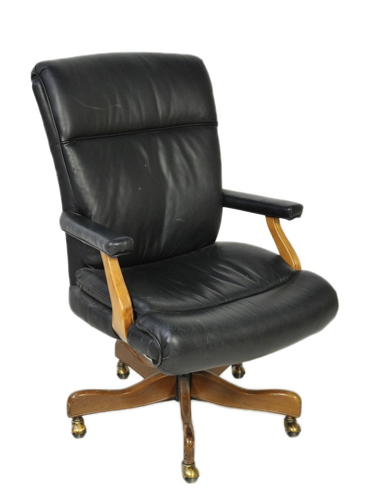 A LEATHER ARM CHAIR FOR THE OFFICE: A LEATHER ARM CHAIR FOR THE OFFICE 42 x 24 x 19 inches