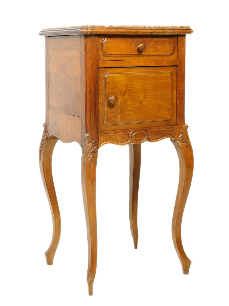 A LOUIS XV WALNUT MARBLE TOP: A LOUIS XV WALNUT MARBLE TOP