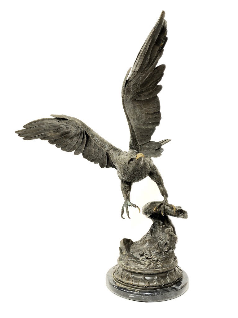 JULES MOIGNIEZ, (French, 1835-1894), Eagle, bronze: JULES MOIGNIEZ(French, 1835-1894)Eaglebronze on marble baselater casting; foundry mark: Henry Bonnard Bronze Co. Founders NY 1895 ed114/1500 32 x 24 x 18 inches