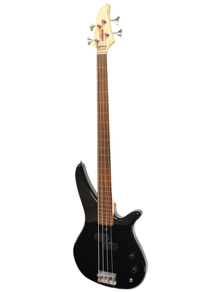 A YAMAHA ELECTRIC BASS GUITAR WITH SOFT CASE: A YAMAHA ELECTRIC BASS GUITAR WITH SOFT CASEwith two pickups and two control knobs 43 1/2 x 12 1/2 x 1 1/2 inches