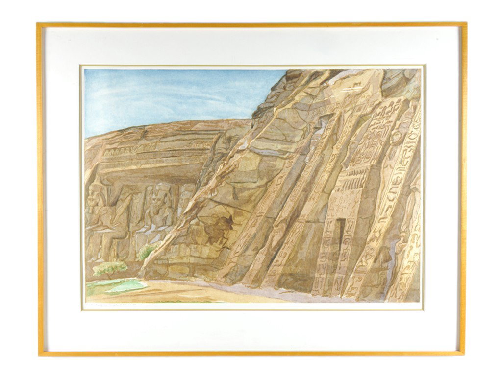 PHILIP PEARLSTEIN, (American, b.1924), Temple at A: PHILIP PEARLSTEIN (American, b.1924) Temple at Abu Simbel, 1979 aquatint in colors on paper signed and dated lower right titled to lower margin Printers proof 2/2 24 1/2 x 34 inches