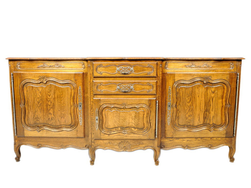 A LOUIS XV OAK PARQUET TOP SIDEBOARD 40 x 96 x 23 : A LOUIS XV OAK PARQUET TOP SIDEBOARD 40 x 96 x 23 inches