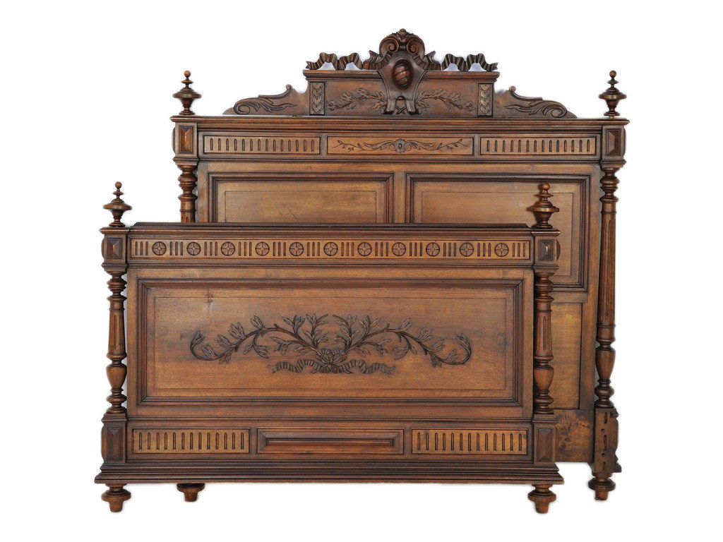 A HENRY II WALNUT BED French 19th Century: A HENRY II WALNUT BED French 19th Century length 73 inches; width 53 1/2 inches