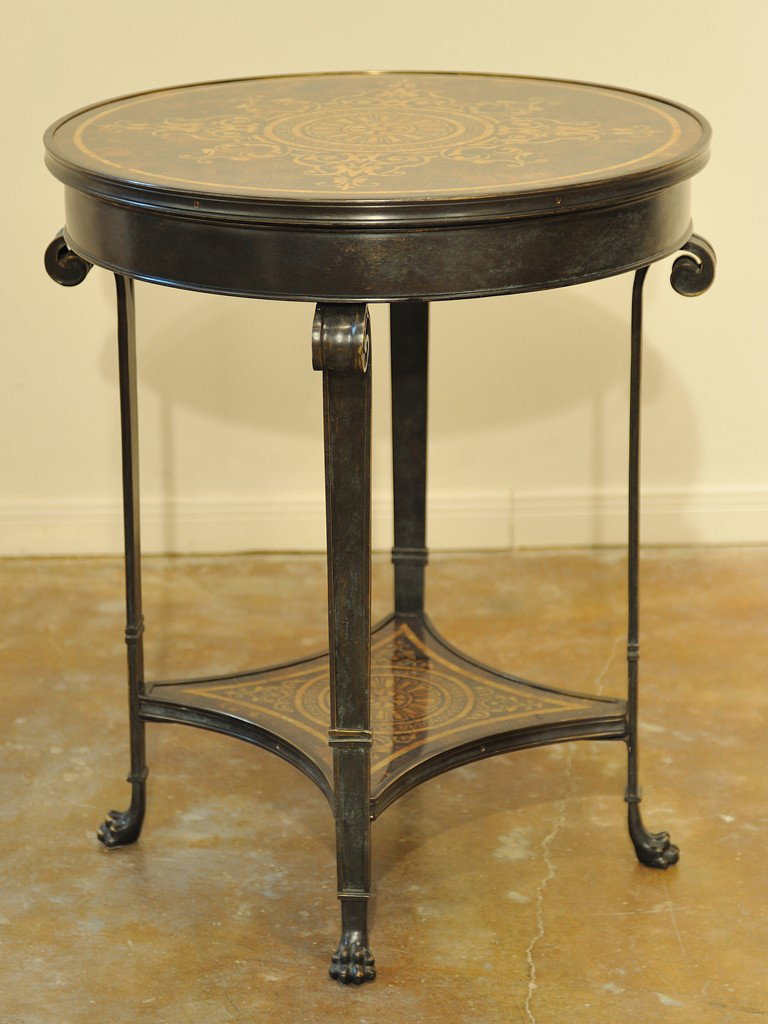 A GRANITE AND METAL ROUND SIDE TABLE: A GRANITE AND METAL ROUND SIDE TABLE 29 x 24 x 24 inches