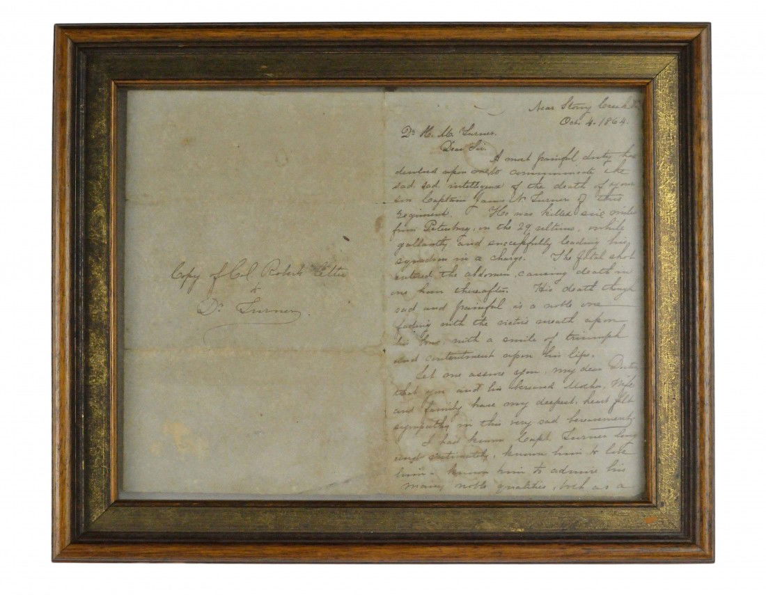 A COPY OF OCTOBER 4, 1864 LETTER, COL. ROBERTS TO: A COPY OF OCTOBER 4, 1864 LETTER, COL. ROBERTS TO DR. TURNER 9 x 10 ½ inches