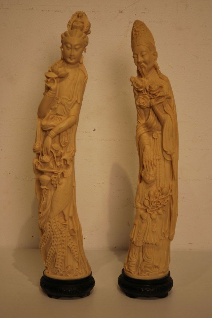 15 A LARGE PAIR OF MODERN CHINESE FAUX IVORY STATUES