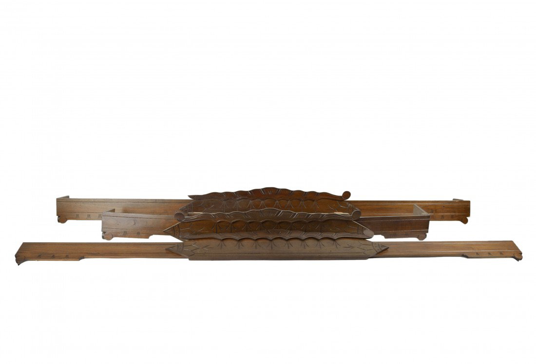 A GROUP OF ADJUSTABLE SIZE VICTORIAN WALNUT WINDOW : A GROUP OF ADJUSTABLE SIZE VICTORIAN WALNUT WINDOW CORNICES each with attractive spoon carving largest 78 1/2 x 6 x 2 1/2 inches
